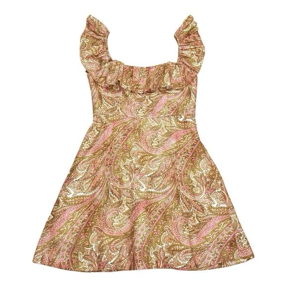 Zimmermann Linen Brighton Ruffle Neck Dress In Sherbet Paisley 1/Small - Picture 3 of 7